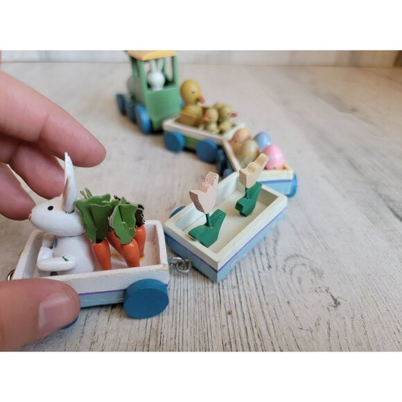 Vintage mini wooden bunny Easter train chick set unique decor - Picture 11 of 11